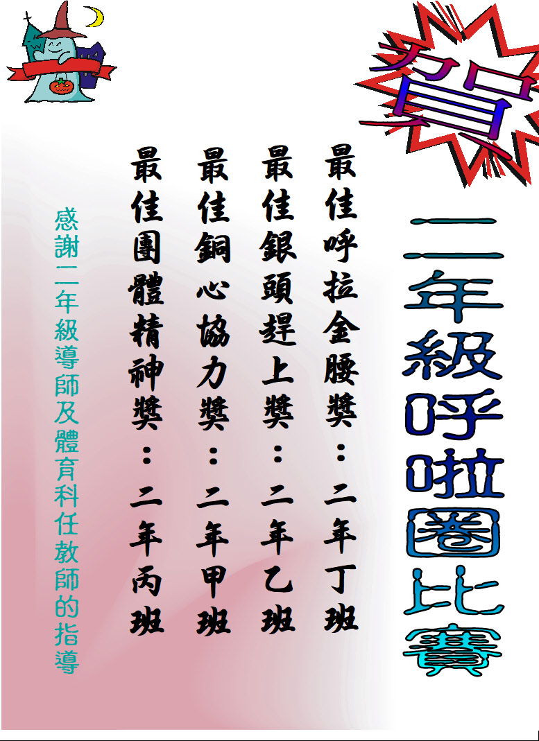 賀！本校112學年度二年級班際呼拉圈比賽各班之比賽結果